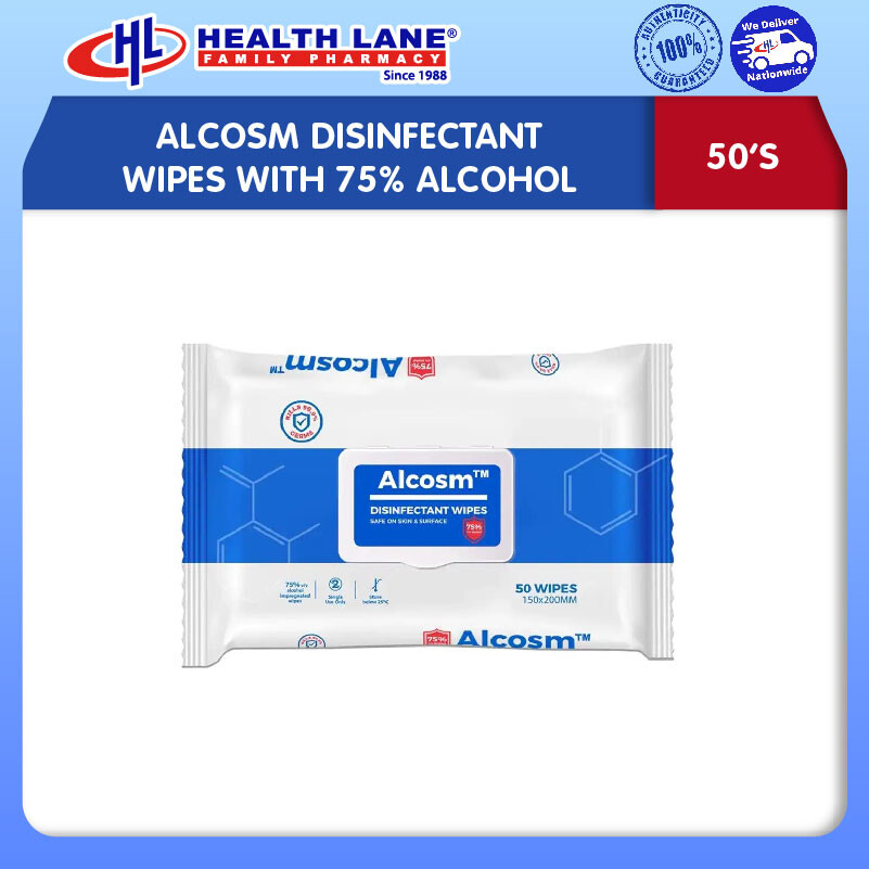 ALCOSM DISINFECTANT WIPES WITH 75% ALCOHOL (50'S)
